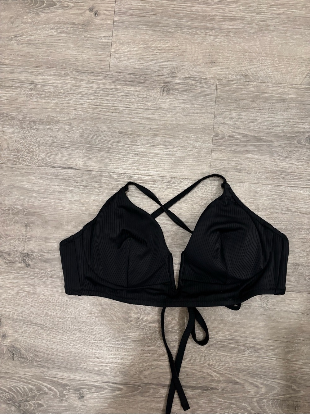 Shade & Shore Black Ribbed Bikini Top with Crisscross Straps